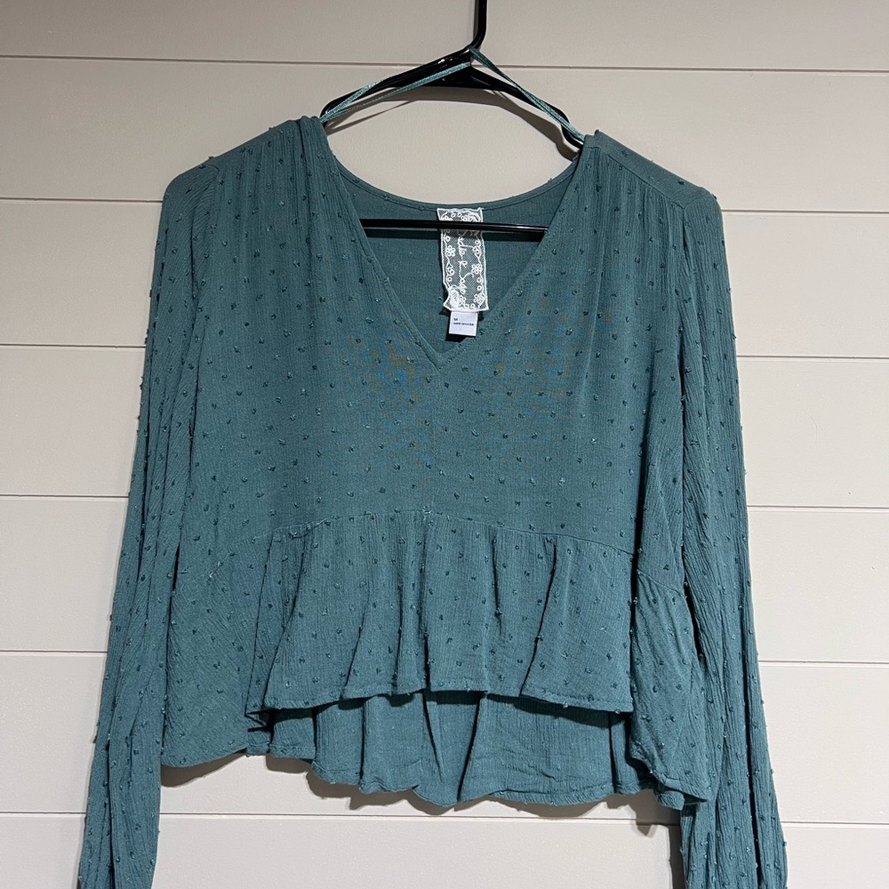 Teal V-Neck Ruffle Top